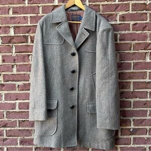 Vintage Pendleton Wool Overcoat Mens Sz 44 Long Coat Taupe Brown/Gray